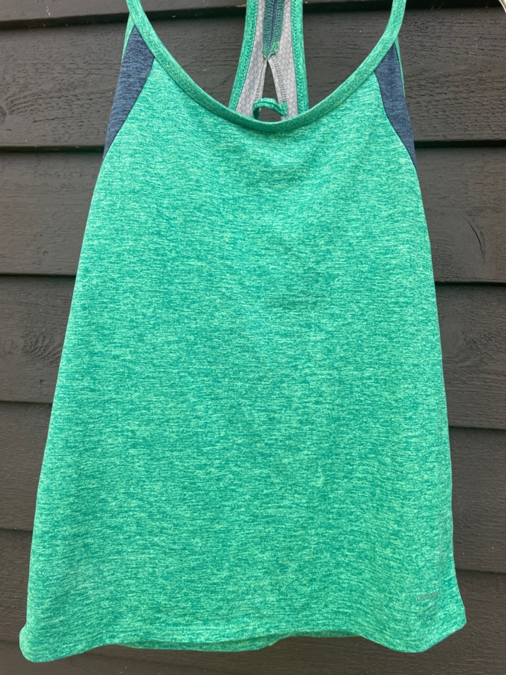 Patagonia Heathered Teal Racerback Tank with Navy Accents small